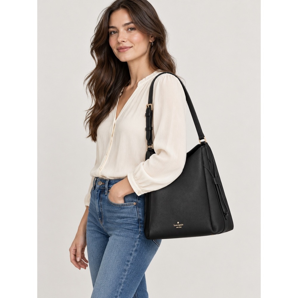 Kate Spade Dumpling Large Shoulder Bag Black Pebbled Leather KL013 NWT was $479